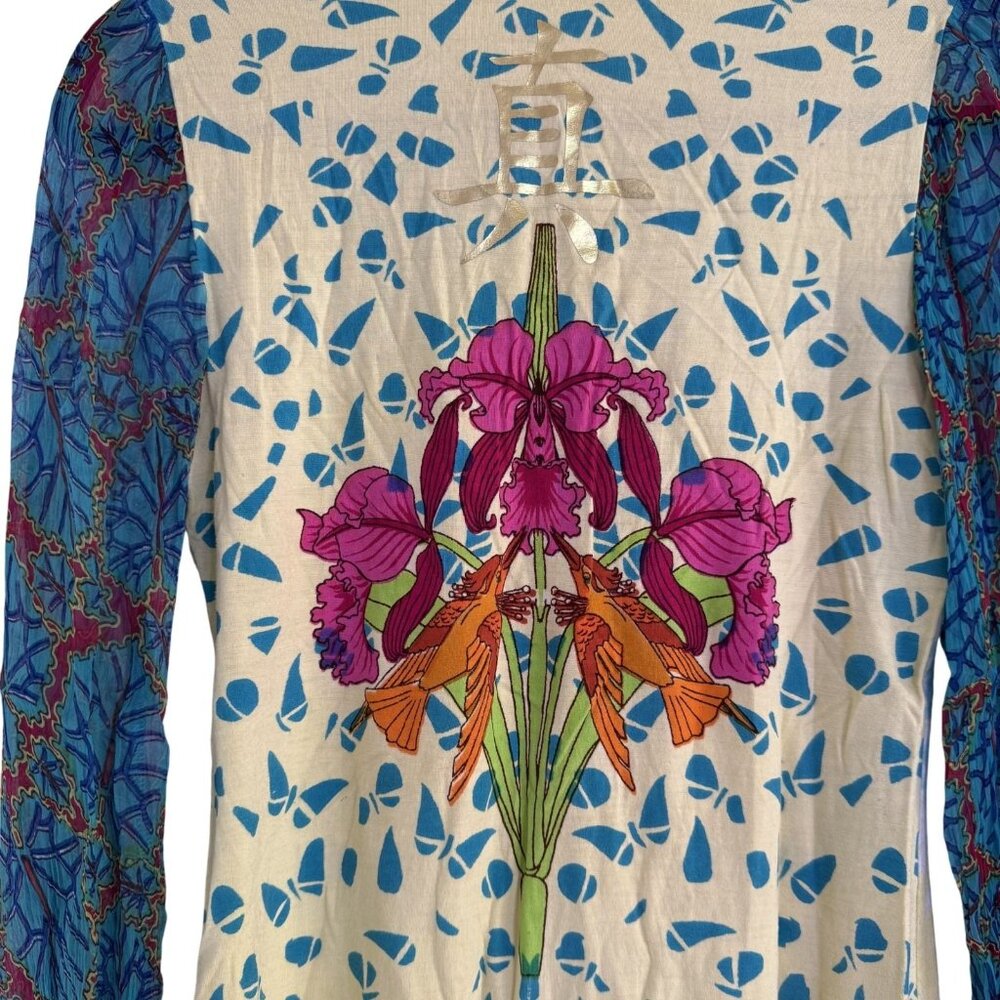 Paola Poggi Italy Womens Y2K Beaded Floral Print Sheer Long Sleeve Top Size 34 - Picture 6 of 7